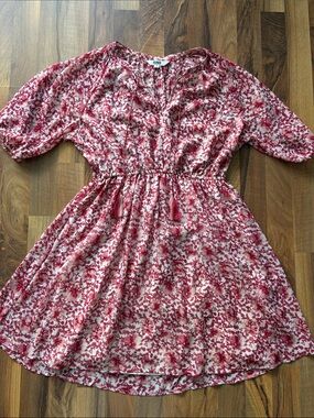 BB Dakota Woman’s Pink and Cream Floral V-Neck Dress Size M